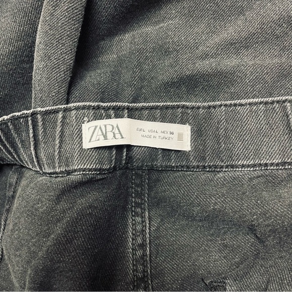 Zara Jeans Women's‎ Size Large Black Wash Denim Wide Leg High Rise Front Tie - Picture 15 of 16